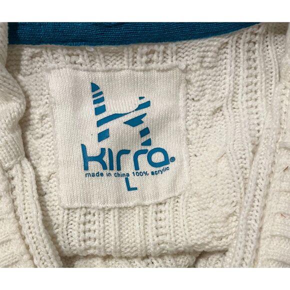 KIRRA Cream Color Button Up Hooded Cable Knit Sweater Sz L - Picture 6 of 6